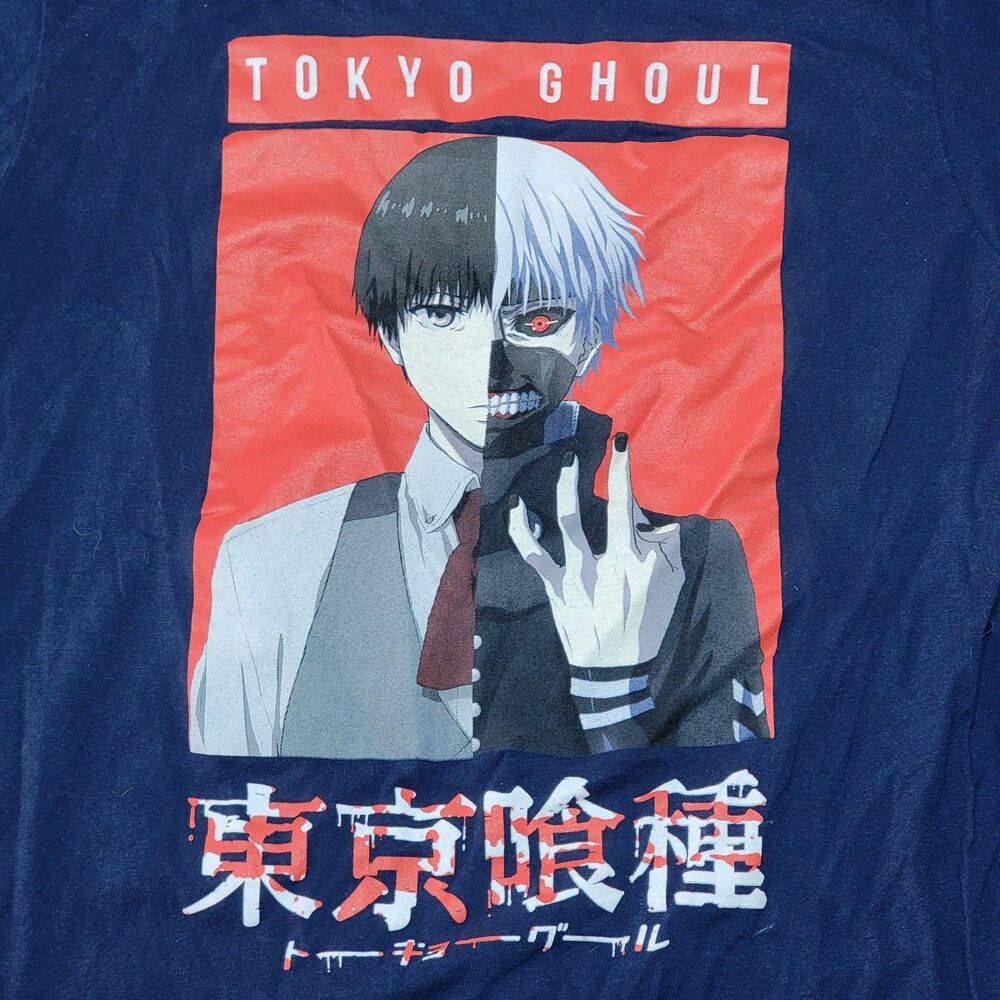 Tokyo Ghoul Kaneki Split Face SS Navy Unisex Tee - Size Small (34/36)